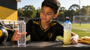 Agua y bebidas para la hidratación deportiva infantil