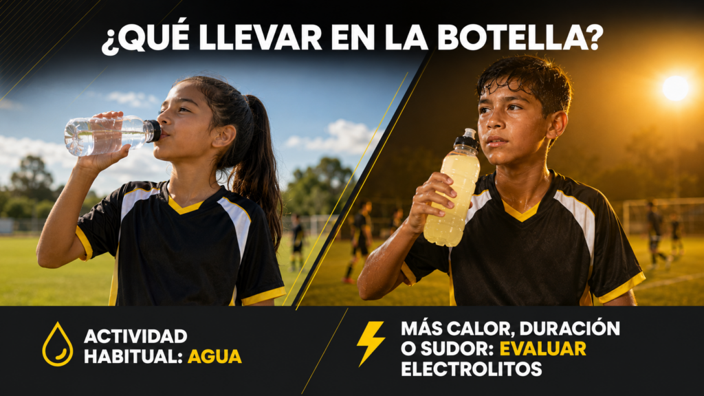 Agua y electrolitos para niños deportistas durante el ejercicio