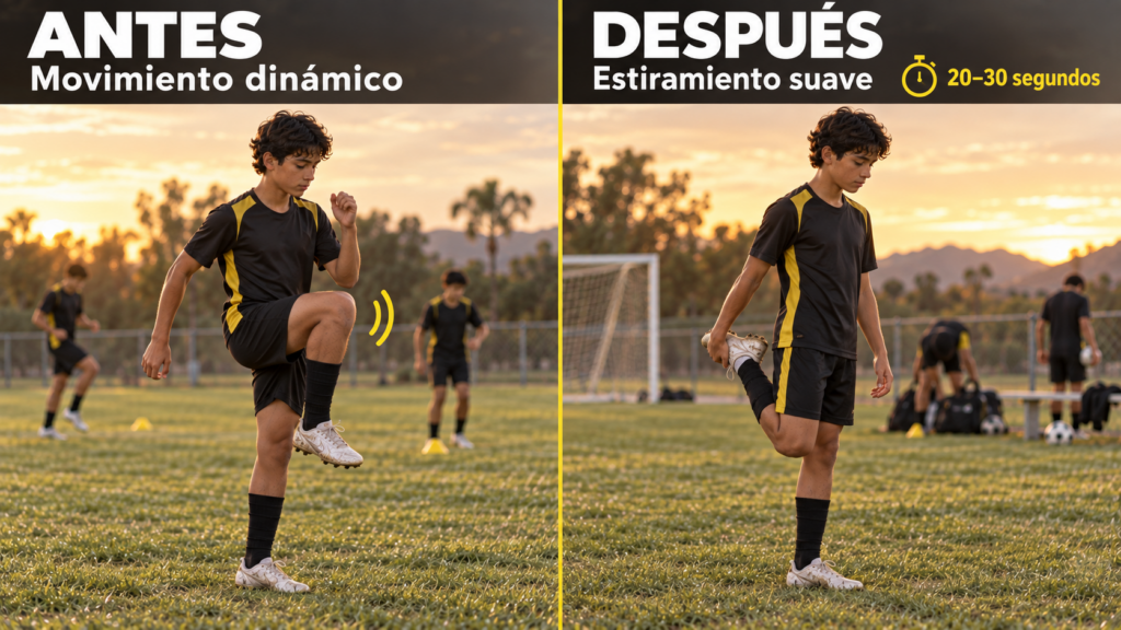 estiramiento dinámico y estático en niños deportistas